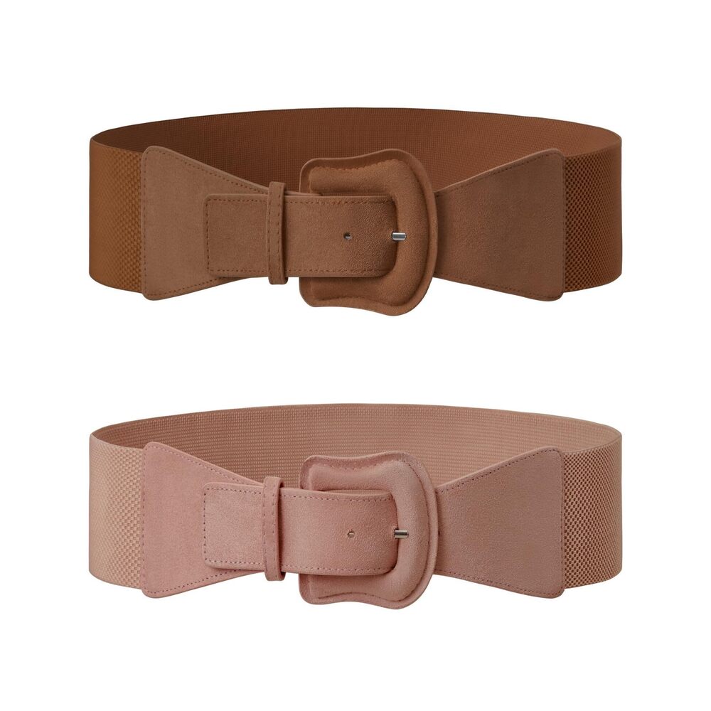 8366 2 Pack Suede Womens Elastic Wide Belts For Dresses Fashion